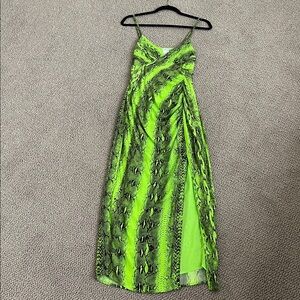 ESSENTIEL ANTWERP DONATELLA LIME GREEN MIDI-LENGTH SNAKE PRINT SLIP DRESS NWOT